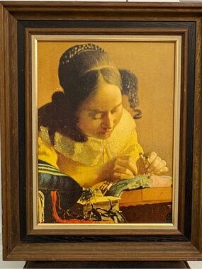 Framed Yellow Needleworker Home Art Print - Classic Wall Decor